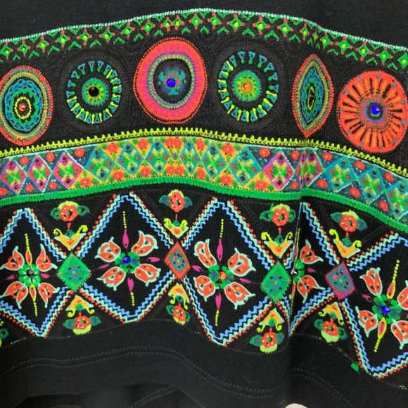 Desigual Aleia T-Shirt Size XS Tunic Top Black Multicolor Boho Ethnic Aztec - Picture 7 of 13